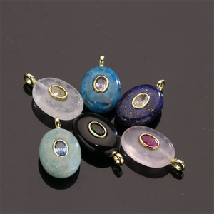 Pendentifs ovales <span class=keywords><strong>en</strong></span> <span class=keywords><strong>pierre</strong></span> d'agate lapis naturelle et quartz rose pour la fabrication de bijoux, colliers, boucles d'oreilles et accessoires DIY - Product Image 3