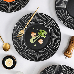 11.5 Inch Mat Zwart Reliëf Porseleinen Keramiek Porselein Platen Direct Fabriek Voor Restaurant - Product Image 2