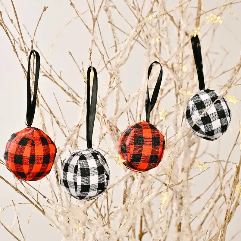 Christmas Tree Ornaments Stocking Decorations Burlap Country Christmas Stocking Ball Tree Bell With Trendy Red Plaid Tartan