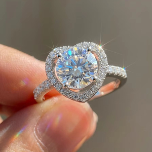 Rinntin SMOR14 Echtes 925 Sterling Silber Mode Herz Halo Ringe D-Farbe Moissanit Fingerringe für Frauen Dating Edler Schmuck - Product Image 1