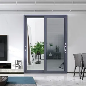 Sistema de puertas corredizas de doble hoja de aluminio con recubrimiento en polvo personalizado interior de 2 paneles marco de aluminio puerta corredera de vidrio