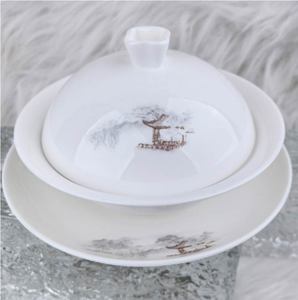 Embossed Ink Landscape High <b>Bone</b> <b>China</b> <b>Dinner</b> <b>Set</b> Silver Rim Luxury Hotel Banquet Tableware Custom Logo Chinese Ceramic - Product Image 3