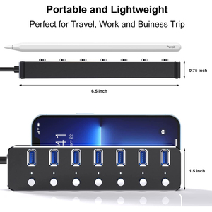 Hub USB 3.0 alimenté en aluminium Hub répartiteur USB à 7 ports avec interrupteurs marche/arrêt individuels et adaptateur secteur 5V3A <span class=keywords><strong>Extension</strong></span> USB - Product Image 2