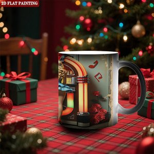 Heat Sensitive <b>Ceramic</b> Mug 11oz Color Changing Frosted Black Tea <b>Cup</b> With 2D Flat Painting Design - Product Image 2