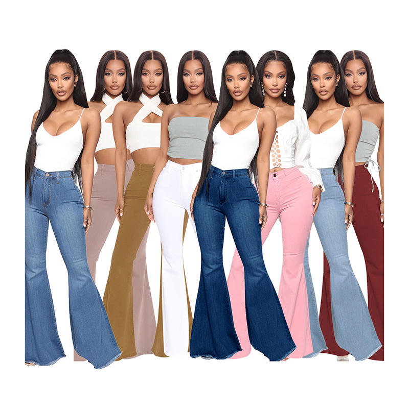 2023 New Flare Denim Pants Women Classic Blue Black Jeans Trousers