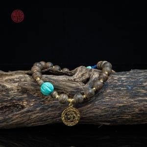 กำไลข้อมือไม้กฤษณาธรรมชาติขนาด 6 มม. ประดับด้วยทองคำผสมและหินทิเบต ราคาถูก - Product Image 4