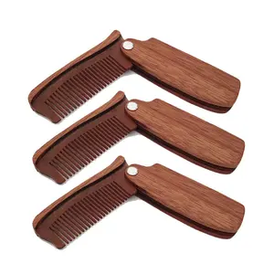 natural wooden beard comb custom logo wood fine tooth folding comb