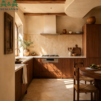 Armoires de cuisine en placage de bois SLS Wabi-Sabi, style moderne minimaliste, modulaires linéaires, pour projets de villas de luxe