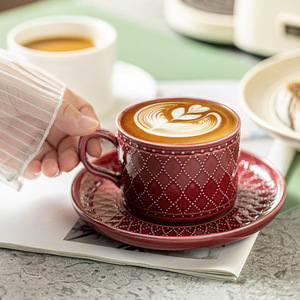 Vintage Embossed Coffee <b>Cup</b> and <b>Saucer</b> Set Cappuccino Latte <b>Cups</b> Ceramic Tea <b>Cup</b> Set for Hotel Cafe & Home - Product Image 5