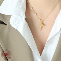 Collier de perles d'imitation queue de poisson de beauté féerique créative de Style français collier de queue de poisson en acier inoxydable plaqué or pour femmes