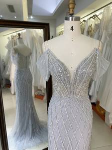 Nuovo Abito <span class=keywords><strong>da</strong></span> Sera di Lusso Argentato <span class=keywords><strong>per</strong></span> Donna con Cristalli e Strass, Stile Formale con Splendidi Ricami <span class=keywords><strong>per</strong></span> la Madre dello Sposo - Product Image 3