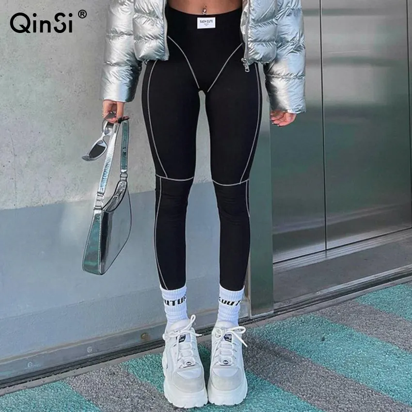 Bclout/QINSI Spring Outfits porty Workout Overalls Casual Stretchy Leggings Female Seamless Streak Fashion Skinny Pants