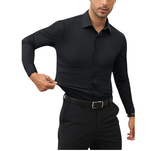 Chemise décontractée pour homme en tissu mercerisé extensible dans quatre directions, infroissable, à manches longues, avec fermeture simple boutonnage, design élégant et col carré - Product Image 3