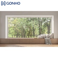 Fenêtre à battant fixe GONHO moderne à double vitrage en aluminium à rupture de pont thermique, couleur personnalisée noire, avant droite, avec barre