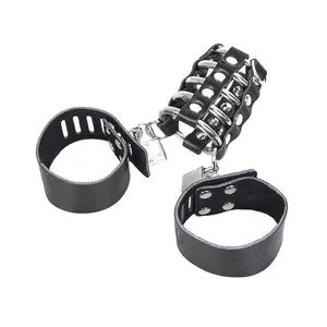 ANILLO DE CASTIDAD de cuero para hombre, Juguetes sexuales para hombres, 5 anillos de metal para pene, camilla de bolas, funda para pene, anillo para pene