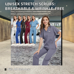 Uniformes Médicos Unisex, Conjuntos Lavables, Transpirables, Elásticos, Antiarrugas, Cuello en V, Marca SJC, Fusión sin Costuras para Hospital - Product Image 2