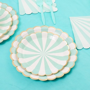 DAMAI Green Stripe <b>Paper</b> Plates Set Hot Stamping Craft Tableware Set Party Disposable Dinner Plates Supplies - Product Image 3