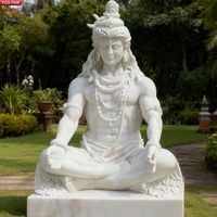 YOUFINE - Estatua de Shiva de Mármol Blanco Tallada a Mano, Escultura de Dios Hindú Meditando para Decoración de Templos y Jardines