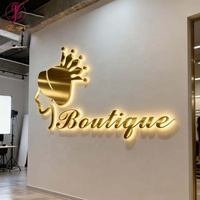Enseigne lumineuse LED personnalisée en métal plaqué or brossé de précision pour boutique, salon, magasin, signalétique murale