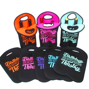 Neoprene Dampproof Double Wine <b>Bottle</b> Holder Insulated Cooler Bag 2 Pack Insulated Tote <b>Bottle</b> Carrier Bucket Wine Cooler Bag - Product Image 1