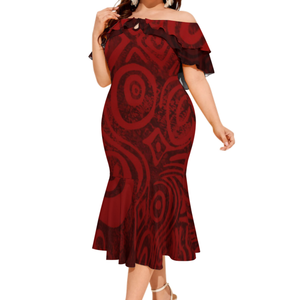 Robe queue de poisson Style <span class=keywords><strong>Melanesia</strong></span>, grande taille 8XL, personnalisé, polynésien Elei Tribal Design, robe décontractée, Double volants, jupe queue de poisson - Product Image 3