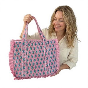 Sac fourre-tout élégant en coton matelassé vintage avec fermeture éclair, fait main, imprimé, sac à bandoulière pour le bureau, l'université, le shopping et le quotidien - Product Image 1