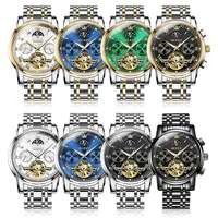 Montre-bracelet de luxe pour homme Olevs 6617 en acier inoxydable, design squelette, tourbillon, phase lunaire, automatique, cadran en verre, montre de bureau