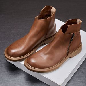 Hot Selling Large Size Mid-cut <b>Work</b> Wear Plus Velvet Warm Retro Genuine <b>Leather</b> <b>Boots</b> - Product Image 4