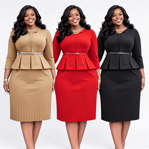 Nouvelle Collection : Robe de Bureau Hiver Chic pour <span class=keywords><strong>Femme</strong></span>, Col V, <span class=keywords><strong>Taille</strong></span> <span class=keywords><strong>Haute</strong></span>, Coupe Droite, Grande <span class=keywords><strong>Taille</strong></span>, Longueur Midi, Manches 3/4, Style Moulant - Product Image 1