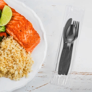 Couteaux, fourchettes et cuillères <span class=keywords><strong>en</strong></span> <span class=keywords><strong>plastique</strong></span> de poids moyen, noirs, pour fêtes et restaurants - Product Image 3