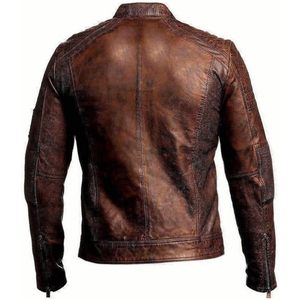 Veste de motard en cuir véritable pour homme, marron, en cuir de vache, coupe-vent, manches longues, ASIN B07GPDMDQX en stock - Product Image 2