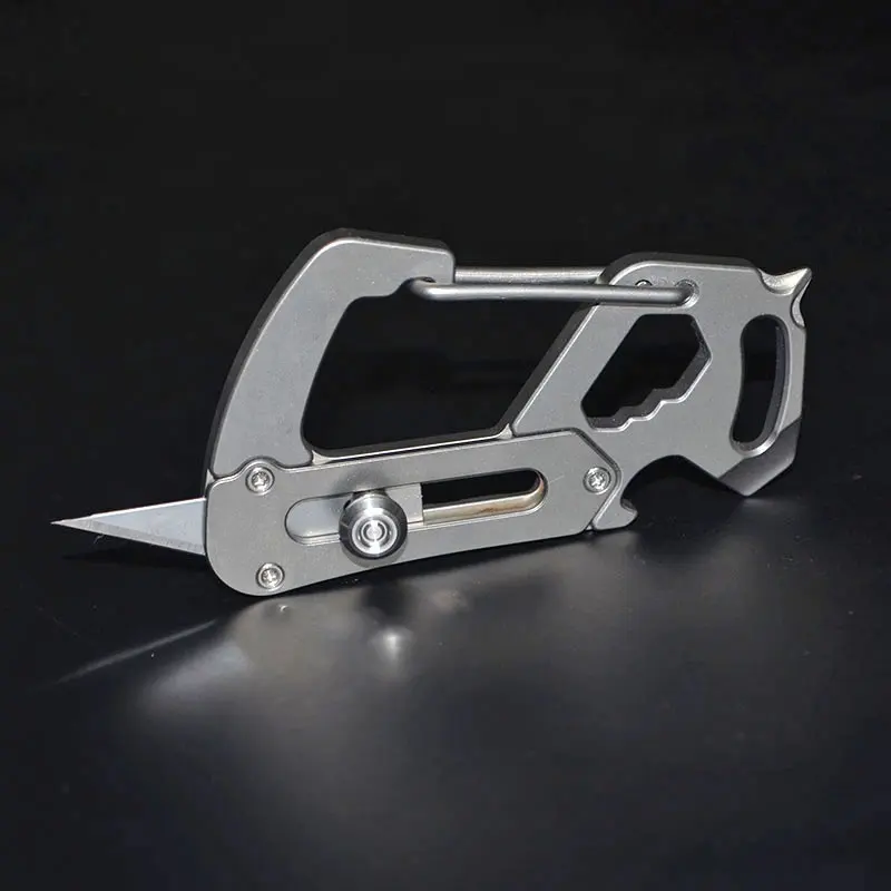 Custom OEM Camping Multi Tool Pocket EDC Carabiner Clip knife Titanium Keychain