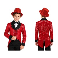 Costume de Ringmaster à Paillettes Professionnel pour Scène, Cirque, Fête, Veste de Smoking en Satin à Revers pour Enfants Garçons, Spectacle de Performance, Hauts