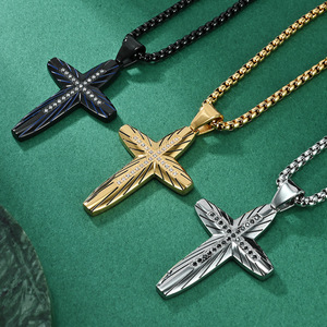 스테인레스 스틸 클래식 다이아몬드 곡선 크로스 펜던트 목걸이 남성용 퇴색 보석 없음 - Product Image 1