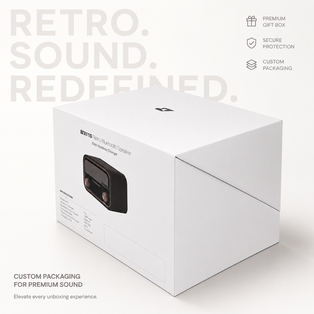 Debossed Logo Two Piece Rigid Box with Custom Music Pattern Print for Bluetooth Speaker Premium Electronic Gift