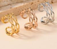 Nouvelle bague de phalange réglable en acier inoxydable doré, style rétro, avec zircon, motif vague ouverte, Hip Hop Rock, étanche, à double ligne creuse