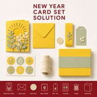 Carte de vœux personnalisée 2027 en carton jaune soleil, avec motif feuille de soleil en fibre végétale superposé, gaufrée, impression de logo OEM