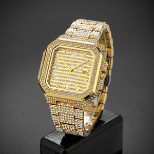 Reloj de Hombre con Incrustaciones de Diamantes de Corte Cuadrado, Pulsera con Diamantes Estilo Hip-Hop, Reloj Masculino - Product Image 1
