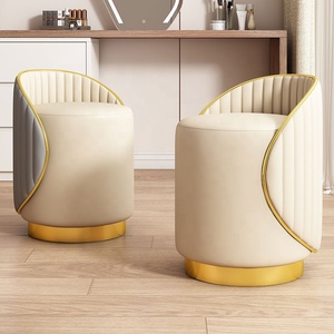 <strong>Stools</strong> Gold Luxury Nordic <strong>Leather</strong> Makeup Vanity Round Modern Home Foot Step Living Room Furniture Metal Chairs Ottoman <strong>Stools</strong> - Product Image 1