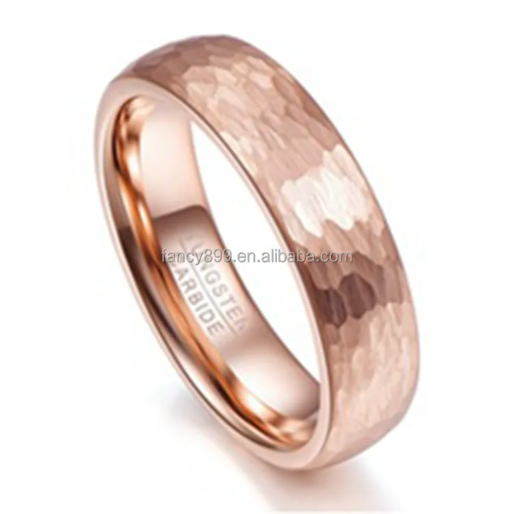 Hammered tungsten carbide ring rose gold plated 18k gold men engagement ring unique gold modern engagement ring