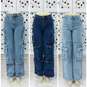 <span class=keywords><strong>Pantaloni</strong></span> <span class=keywords><strong>Cargo</strong></span> <span class=keywords><strong>da</strong></span> <span class=keywords><strong>Donna</strong></span> in Denim Streetwear Invernale Multi-Tasca a Vita Media Vendita all'Ingrosso - Product Image 2