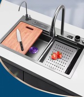 Fregadero de cocina évier de cuisine multifonction noir en acier inoxydable, bol unique cascade avec porte-couteau