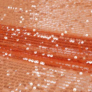 High Quality Orange Mesh Embroidered 5mm Reversible Transparent Sequin Embroidery Fabric for Party Women Dress
