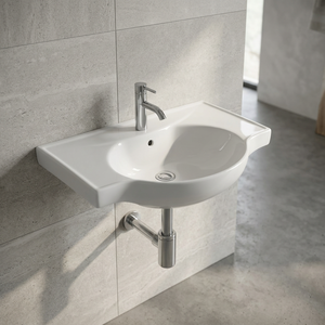 Lavabo Redondo de Cerámica para Colgar en la Pared, Lavamanos de Grado Hospitalario para Proyectos de Baños Comerciales de Hoteles de Lujo - Product Image 1