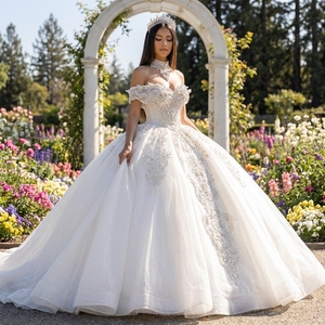 Xs284 Silver Beaded Sweetheart Modern Bridal Gown Glitter Tulle Ball Gown <b>Wedding</b> Dress with Chapel Train Boutique for - Product Image 1