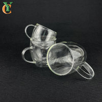 Tasse à thé, vin ou café en verre borosilicate transparent à double paroi, forme œuf, classique, résistante à la chaleur, avec poignée, 80 ml, 250 ml, 350 ml