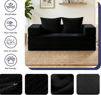 Konvertierbares Schlafsofa, Klappbares Schlafsofa - Knochenloses Faltbares Sofa, Cord mit 2 Kissen für Wohnzimmer & Schlafzimmer