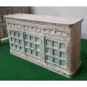 Premium Antique Hand Carved Teak <b>Wood</b> Console With Iron Decor Vintage Solid Sideboard Ornate <b>Rustic</b> Accent <b>Table</b> Metal Hardware - Product Image 2