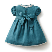 Nouveau enfants robe d'été courte bleu dentelle manches nouveau-né soeur correspondant tenues doux espagnol Boutique bébé fille robes volants