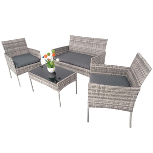 Set di Mobili <span class=keywords><strong>da</strong></span> <span class=keywords><strong>Giardino</strong></span> in Rattan PE a Quattro Pezzi, Set Divano <span class=keywords><strong>da</strong></span> Esterno <span class=keywords><strong>con</strong></span> Cuscini Grigi e Tavolino <span class=keywords><strong>con</strong></span> Piano in <span class=keywords><strong>Vetro</strong></span> - Product Image 3